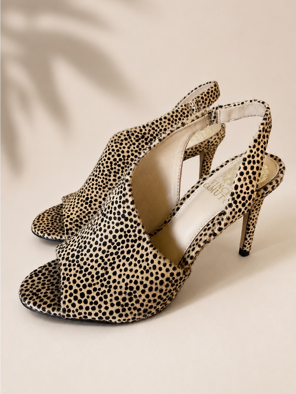 Vince Camuto Real Cow Hair Slingback Peep Toe Heels Cheetah Print Size 5.5 M